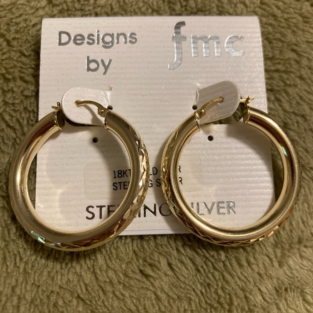 NWT Vintage Designs by FMC 18KT Gold Over Sterling Silver Hoop Earrings